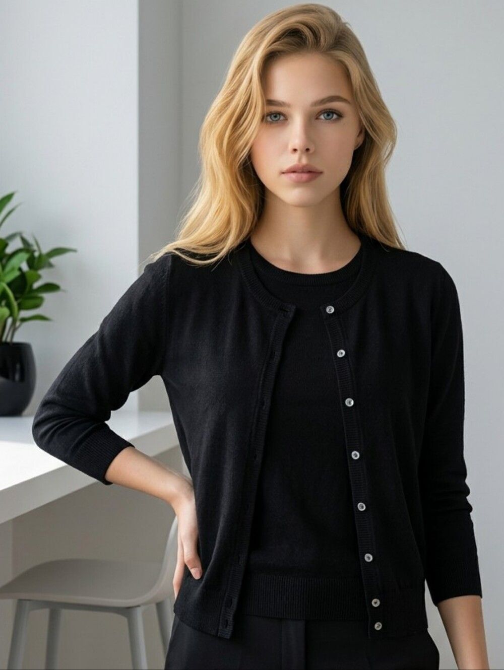 Joseph A Black Cardigan Sweater Cropped Button Front Lightweight Top S Work Wear